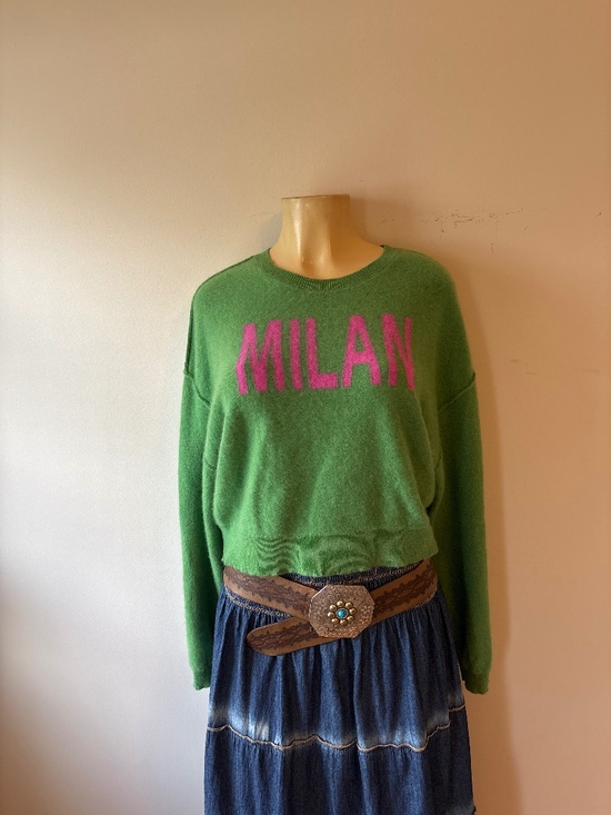 Pilcro Sweaters - Pilcro Anthropologie Alani Cropped Cashmere Crew Green Pink Milan Sweater Med